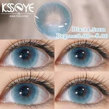 2 шт. Цветные контактные линзы Ежегодно Синий Зеленый Диаметр:14,5 мм линзы для близорукости по рецепту, мягкие линзы для макияжа глаз, контактные линзы для косплея, большие кукольные глаза 0.00 синий