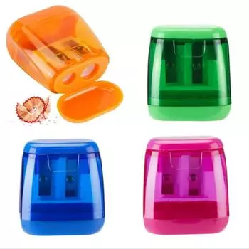 2 шт. цветные точилки для карандашей, ручная маленькая точилка для карандашей для детей с крышкой, двойное отверстие, школьные принадлежности для студентов синий