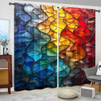 2 шт. цветных стеклянных занавесок с принтом для домашнего декора - оконная отделка с карманами для спальни, офиса, кухни, гостиной и кабинета 52.5cmX116cmX2pcs