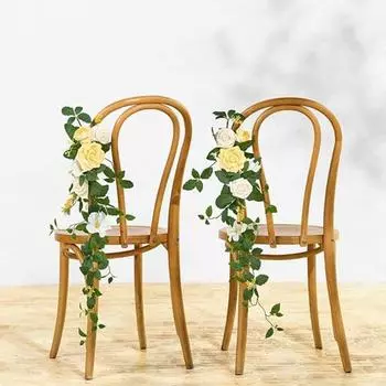 2 шт., цветочные гирлянды для прохода, свадебные украшения для стульев, искусственные цветы для скамей, подвесная гирлянда для церемонии, церковная роза, цветочная композиция, декор для вечеринки белый