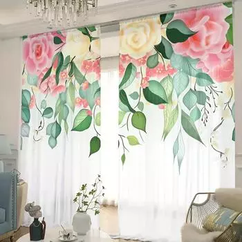 2 шт. Цветочные листья напечатаны полупрозрачные занавески светофильтрующие занавески для гостиной спальни кухни кафе домашний декор cortinas 100W160H(CM)40x63in&rod pocket