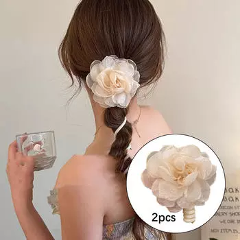 2 шт. Цветочные резинки для волос, головные уборы, цветочные резинки, спираль для девичника белый