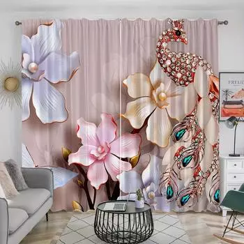 2 шт. Цветочные узоры Шторы Декоративные оконные шторы Оконные украшения для спальни Гостиная Домашнее украшение Украшение комнаты Small(W50H50cm)-2&Rod Pocket