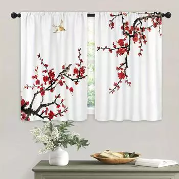 2 шт. Цветочные занавески для кухни с изображением вишни, короткие занавески для окон в стиле кафе для спальни, офиса, гостиной и кабинета, украшение для дома 70x107cm(27.5x42inch