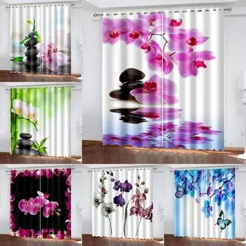 2 шт. Цветочные занавески с фаленопсисом, полузатемняющие для гостиной, столовой, спальни, кухни, окна, прозрачные занавески с цветами 2x50W100H(CM)&Grommet Top