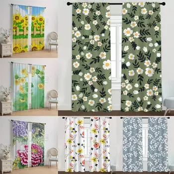 2 шт. Цветочный узор шторы карниз карниз декоративный оконный занавес оконные украшения для спальни гостиной домашнего декора комнаты Small(W50H50cm)-2&Rod Pocket