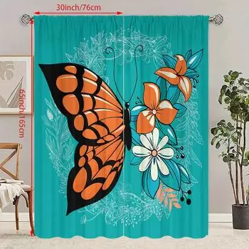 2 шт. - Цветок и бабочка - Набивная занавеска - Материал полиэстер - подходит для спальни, гостиной, кабинета или частного помещения 23Wx59L(60x150CM)x2