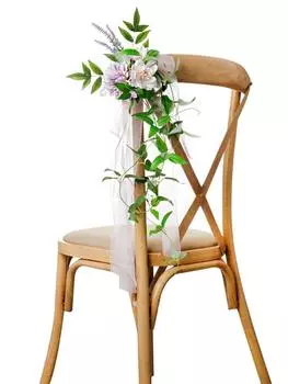 2 шт. цветы на скамье для свадебного прохода, стул с цветами на спинку стула, цветочный декор с листьями и лентами, украшения скамьи для свадебной церемонии, декор стула для вечеринки белый