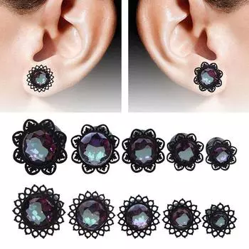 2 шт., датчики расширения ушей с драгоценными камнями и цветками, винты из нержавеющей стали, затычки для ушей, туннель для ушей, украшения для тела 8mm белый