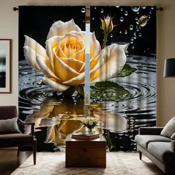 2 шт. декоративных штор HD Water Rose, желтые шторы с цифровой печатью, стиль украшения дома, гостиная, спальня W52H63inchW132H160cm