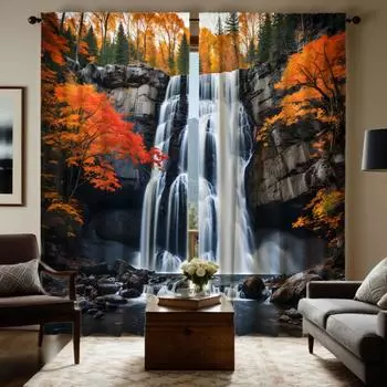 2 шт. декоративных занавесок HD, лесной пейзаж, водопад, ручей, ручей, белая цифровая печать, занавеска, украшение дома, стиль d W52H63inchW132H160cm