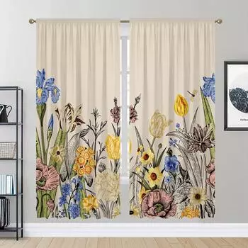 2 шт. деревенские красочные цветы, кабинет кухня гостиная общежитие спальня карманные верхние оконные шторы, спальня W30H65inchW75H166cm