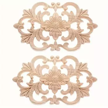 2 шт. деревянная резная аппликация накладка на мебель угловая рамка наклейка неокрашенная мебель DIY украшение для мебели домашний шкаф дверь 22 x 14cm