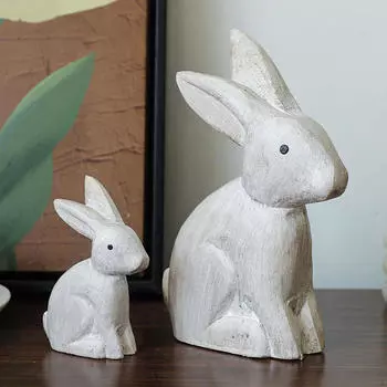 2 шт. деревянная статуэтка кролика украшение стола подарок на новоселье художественные поделки скульптура фигурка животного