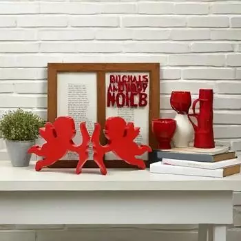2 шт. Деревянное украшение в виде Купидона, красное настольное украшение в форме Купидона, отдельно стоящая вывеска Купидона для Дня святого Валентина, декора годовщины свадьбы 2pcs