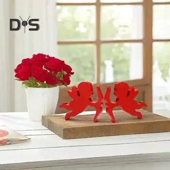2 шт. Деревянное украшение в виде Купидона, красное настольное украшение в форме Купидона, отдельно стоящая вывеска Купидона для Дня святого Валентина, декора годовщины свадьбы 2pcs