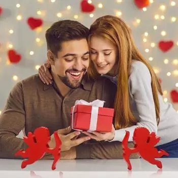 2 шт. Деревянное украшение в виде Купидона, красное настольное украшение в форме Купидона, отдельно стоящая вывеска Купидона для Дня святого Валентина, декора годовщины свадьбы 2pcs