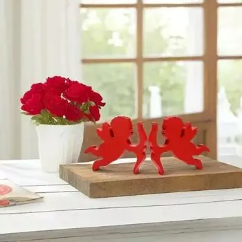 2 шт. Деревянное украшение в виде Купидона, красное настольное украшение в форме Купидона, отдельно стоящая вывеска Купидона для Дня святого Валентина, декора годовщины свадьбы 2pcs