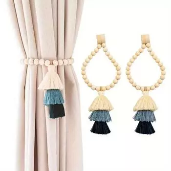 2 шт. деревянные бусины магнитные подхваты для штор кисточки зажим для штор пряжка для штор домашний декор серый