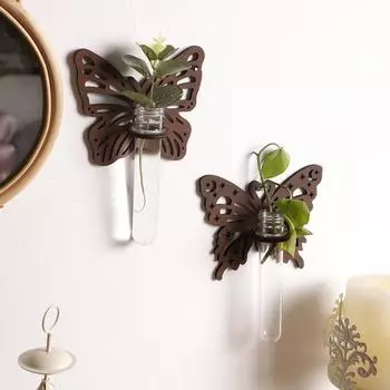 2 шт. Деревянный террариум для гидропоники, станция для размножения растений, настенный держатель для домашнего офиса, пробирка для размножения растений 2pcs коричневый