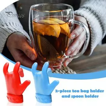 2 шт. держатель для чайных пакетиков в форме пальца, подставка для ложек, предотвращающая проливание супа, силиконовая креативная крышка, подставка для столовых приборов, художественные подарки для любителей чая красный/синий
