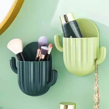 2 шт. держатель для кистей для макияжа, хорошая вентиляция, форма кактуса, 2 крючка, дистанционное управление, ведро для хранения, ежедневное использование синий