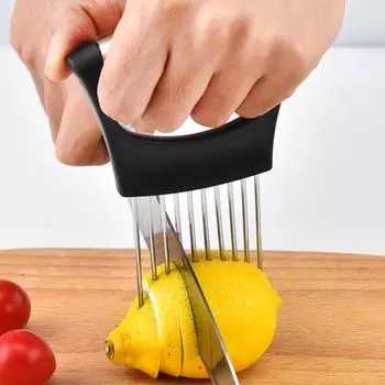 2 шт., держатель для лука из нержавеющей стали, с 10 ножами, овощерезка, ломтерезка для лимона, кухонный измельчитель, инструмент для лука, картофеля, помидоров, нескользящая ручка 2pcs