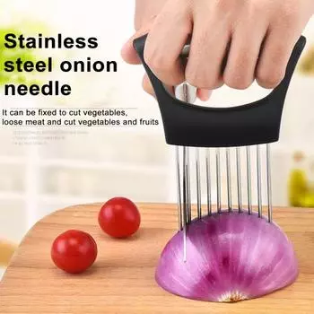 2 шт., держатель для лука из нержавеющей стали, с 10 ножами, овощерезка, ломтерезка для лимона, кухонный измельчитель, инструмент для лука, картофеля, помидоров, нескользящая ручка 2pcs