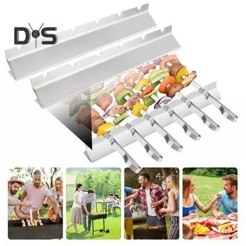 2 шт. держатель для шампуров V-образный, 6 слотов, пищевая многофункциональная посуда, многоразовый гриль для барбекю, шашлыки, стойки для шашлыков, набор аксессуаров для барбекю серебряный