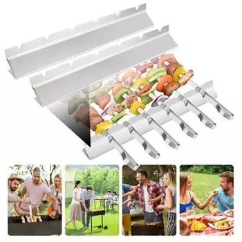 2 шт. держатель для шампуров V-образный, 6 слотов, пищевая нержавеющая сталь, многофункциональная посуда, многоразовый гриль для барбекю, шашлыки, стойки для шашлыков, набор для барбекю серебряный