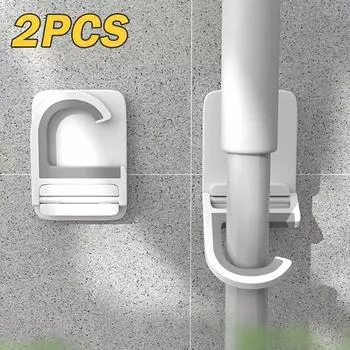 2 шт., держатель для швабры, настенное крепление, вешалка для швабры без удара, самоклеящийся зонтик, зажим для швабры, органайзер, стеллаж для хранения, аксессуары для ванной комнаты 1pc белый