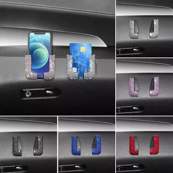 2 шт., держатель для телефона в машину из кристаллов, фиксированная стойка, подставка для мобильного телефона, ключ-карта, блестящие аксессуары для интерьера для женщин красный