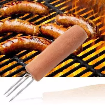 2 шт. держатели для кукурузы с деревянной ручкой, трехзубчатые шампуры для кукурузы, инструменты для барбекю, вилки для барбекю, хот-дог M