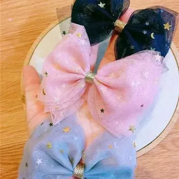 2 шт. Детская двухслойная сетчатая заколка-бантик для волос, боковая заколка для женщин и девочек, модная корейская милая студенческая заколка для волос со звездой, аксессуары для волос one size серый