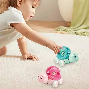 2 шт. Детская игрушечная машинка с инерционным приводом, толкай и двигайся, мультяшный грузовик-черепаха зелёный/розовый