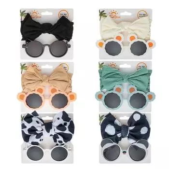 2 шт., детская повязка на голову, солнцезащитные очки, летняя пляжная защита от солнца, детские очки, повязка на голову, детские бантики, кавайные аксессуары для волос