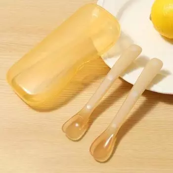 2 шт. детская силиконовая ложка с мягким кончиком, пищевой класс, не содержит бисфенола А, можно мыть в посудомоечной машине, первый этап обучения младенцев, набор ложек для самостоятельного кормления коричневый