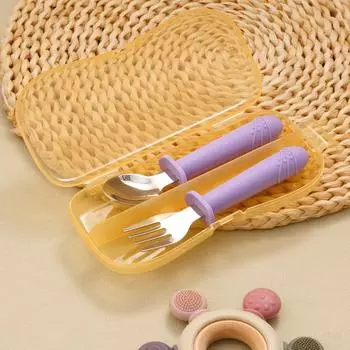 2 шт. детская силиконовая вилка из нержавеющей стали ложка портативная детская посуда обучение кормлению детская посуда детские столовые приборы