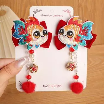 2 шт., детская заколка для волос в китайском стиле с изображением кои, головной убор в стиле ханьфу, украшение для волос для девочек, кисточка, детская заколка для волос, аксессуар для волос