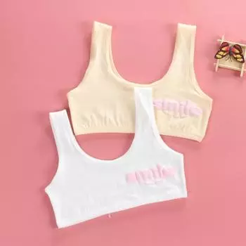 2 шт. Детские хлопковые бюстгальтеры для девочек-подростков, нижнее белье для девочек, милые детские укороченные топы, подростковая спортивная одежда, тренировочный бюстгальтер, жилет, одежда 8-16 лет One Size