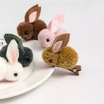 2 шт. Детские плюшевые заколки для волос с кроликом, аксессуары, милые мягкие заколки для волос с помпоном-кроликом, головные уборы, украшения, подарки для девочек
