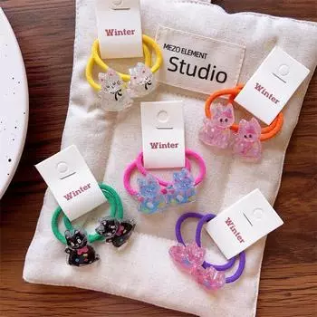 2 шт. детские резинки для волос, цветные бабочки, кошка, милые эластичные резинки для волос для девочек, аксессуары для волос принцессы, детские головные уборы A2