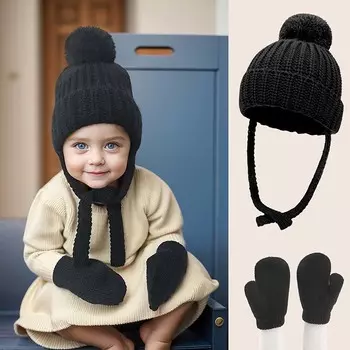 2 шт. детские вязаные шапки перчатки симпатичная детская шапка-шарф защитные уши кепка осень зима однотонные детские аксессуары для отдыха на природе комплект S белый