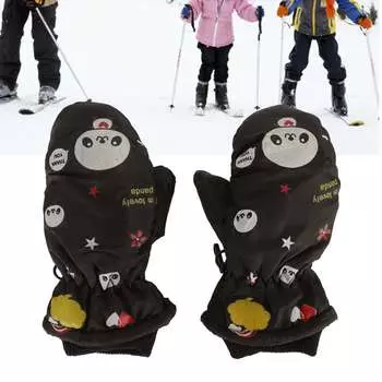 2 шт. детские зимние варежки теплые водонепроницаемые ветрозащитные утолщенные полиэстеровые флисовые милые узоры детские лыжные перчатки для прогулок на открытом воздухе бега верховой езды чёрный