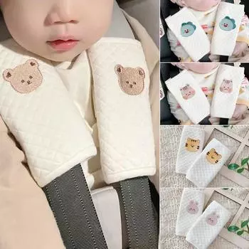 2 шт., детский автомобильный ремень безопасности, хлопковый чехол с милым медведем и кроликом, защита для шеи и плеч, детский ремень безопасности, защитный чехол 17x25cm