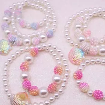 2 шт. Детский комплект ожерелья и браслета с ракушками, ожерелье из бисера в виде русалки, детский комплект украшений для девочек, подарок на день рождения, реквизит для фотосессии розы красного