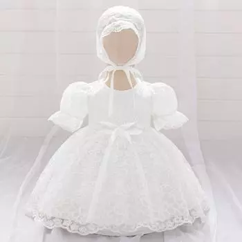 2 шт. Детское белое платье для крещения девочки, пышное кружевное платье принцессы на первый день рождения, детский костюм для выпускного бала с вышивкой в виде банта 3-6M белый