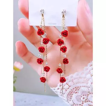 2 шт. длинных серег в стиле ретро с бриллиантовой инкрустацией в виде розы для женщин, повседневные аксессуары для свиданий