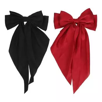 2 шт. Длинный бант для волос на хвосте, супер милые аксессуары, мягкий большой бант на длинном хвосте, черный красный