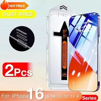 2 шт. для Apple iPhone 16 Pro Max 15 14 13 12 11 X Xs XR Plus 5G закаленное защитное стекло для экрана простая установка и снятие комплекта iphone 11 чистый